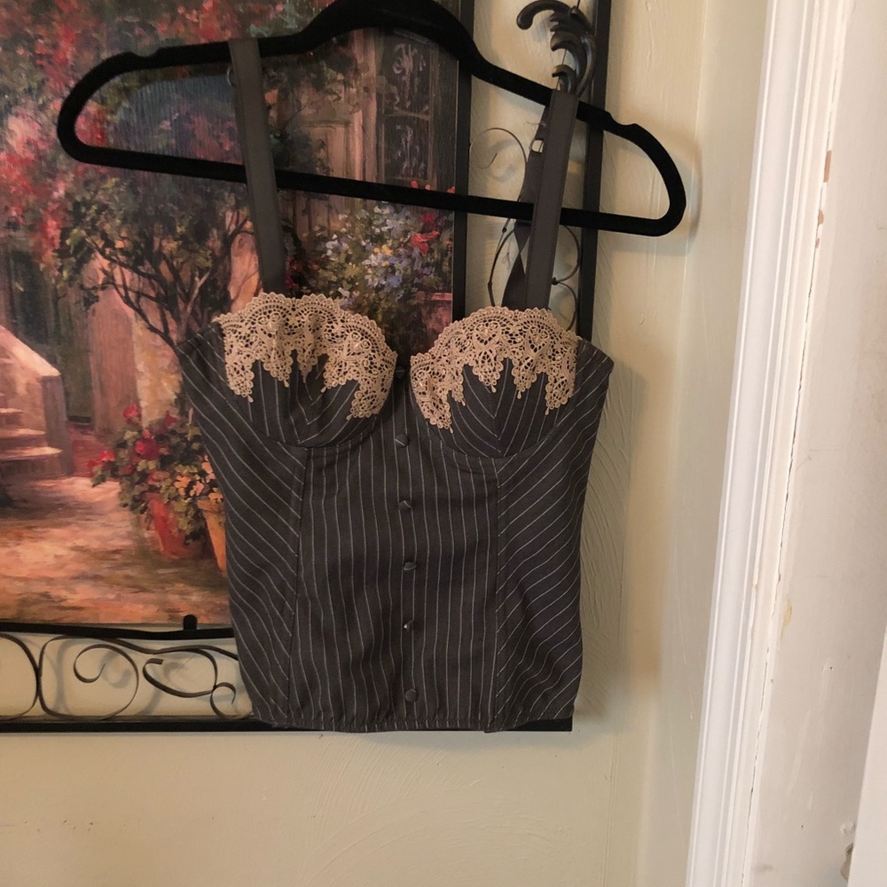 Cream lace pin striped bodice corset